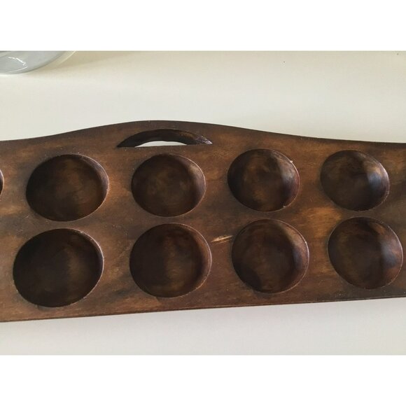 Vintage Hand-Carved Wooden African Mancala Game Board Carved Pits Natural Patina - Picture 9 of 12